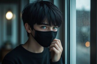 Мальчик держится за маску