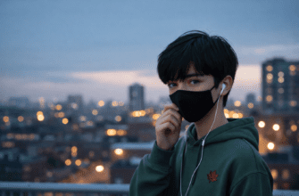 Мальчик в маске смотрит на камеру