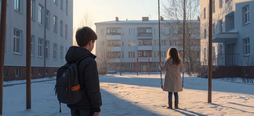 Получилось громко: Мальчик и девочка на детской площадке ранним утром — сцена взросления и первого чувства