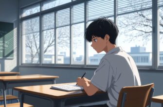 Подросток у окна школьного класса на рассвете, момент размышления о смысле