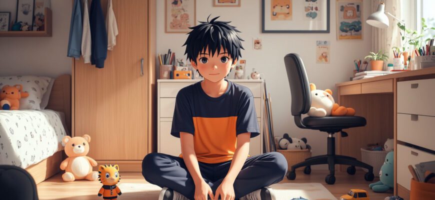 Если бы меня усыновили. Мальчик проверяет свою комнату, окружённую игрушками и уютными вещами