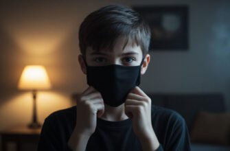 Мальчик держится за маску