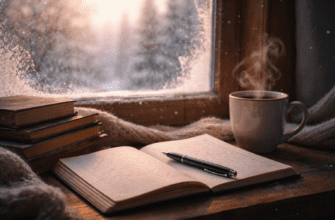 Письмо себе в пятнадцать лет — тетрадь и перьевая ручка у зимнего окна